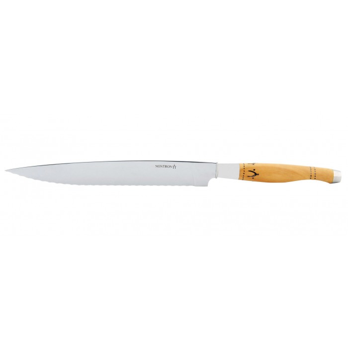 Bread knife, woodburned boxwood handle
