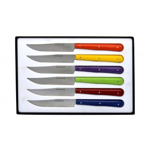 Set of 6 steak knives, multi color compressed fabric handle