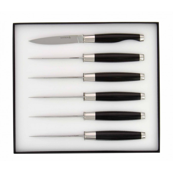 Set of 6 TD steak knives, ebony handle